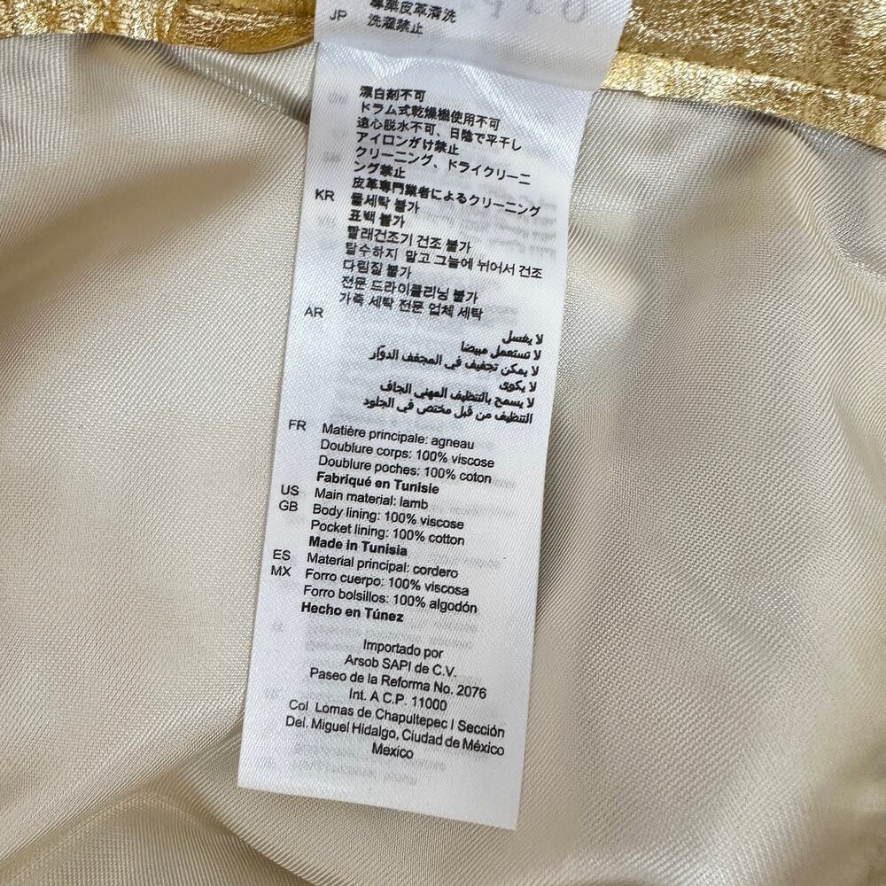 Sandro Metallic Lambskin Leather Kick Flare Pants Gold Ankle Crop FR 36 US 4 NWT - Picture 16 of 16